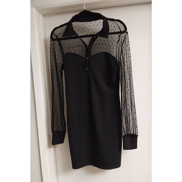 Fashion Nova Black Dots & Mesh Bodycon Mini Dress Sz Large - Picture 1 of 2